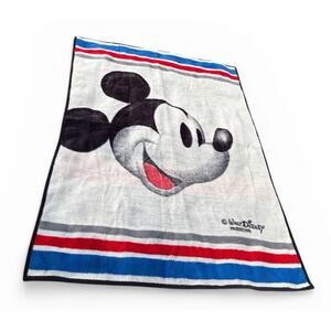 Vintage Disney Biederlack Blanket Big Head Mickey Mouse Acrylic Throw 76”x56”
